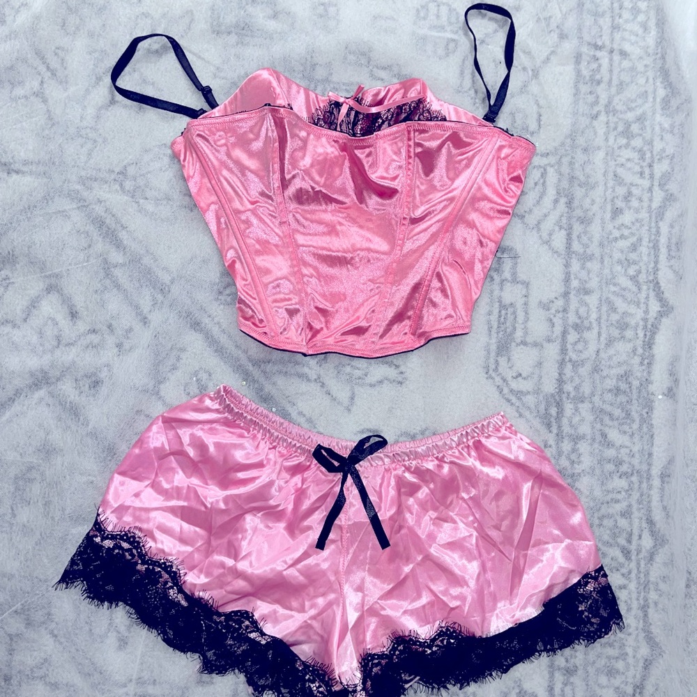 Satin pink pajama with bustier top